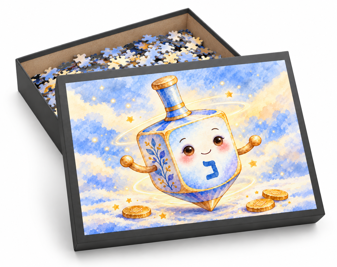 Dori’s Hanukkah Dreidel boxed puzzle mockup