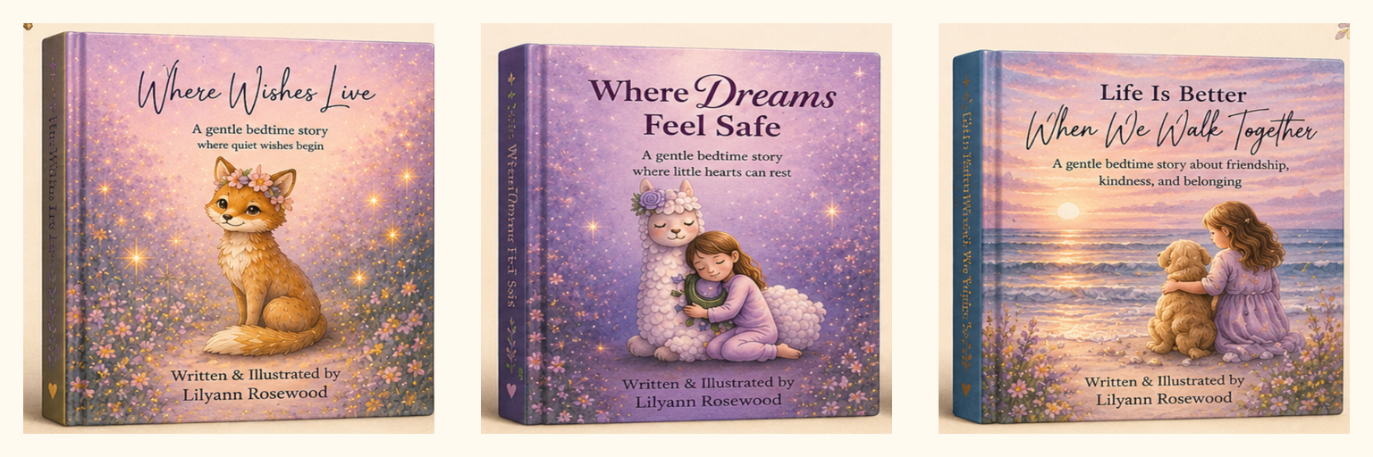 Three square hardcover books in the Wish Trilogy